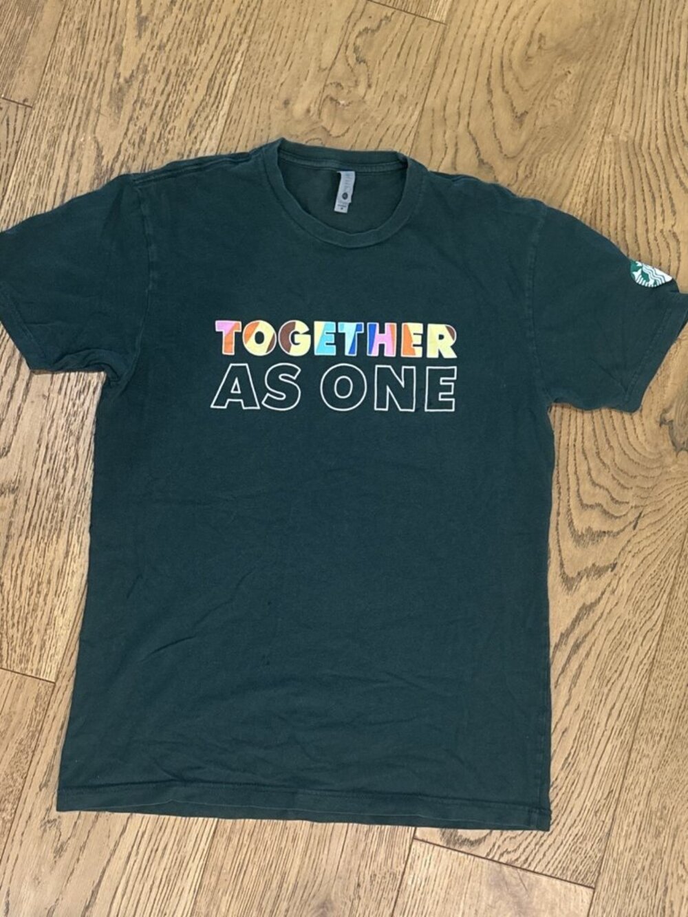 Starbucks Pride T Shirt Size M Forest Green Rainbow Together As One